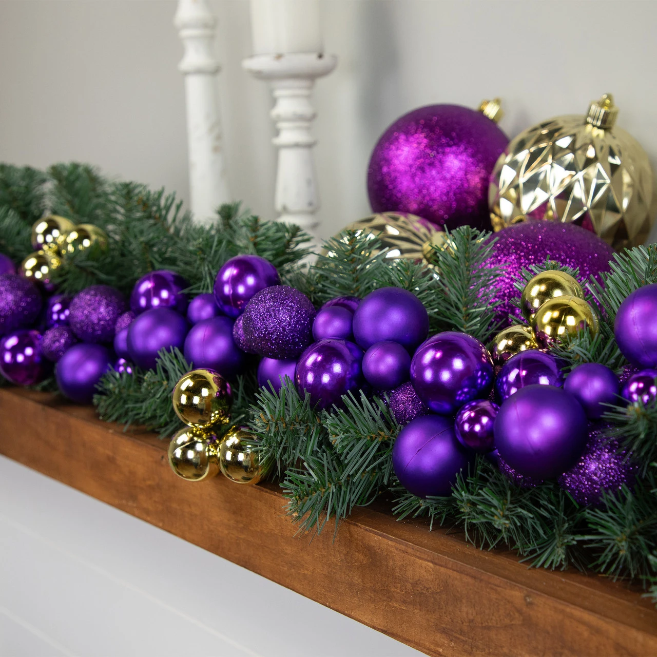 6' Purple 3-Finish Shatterproof Ball Christmas Garland - Image 3