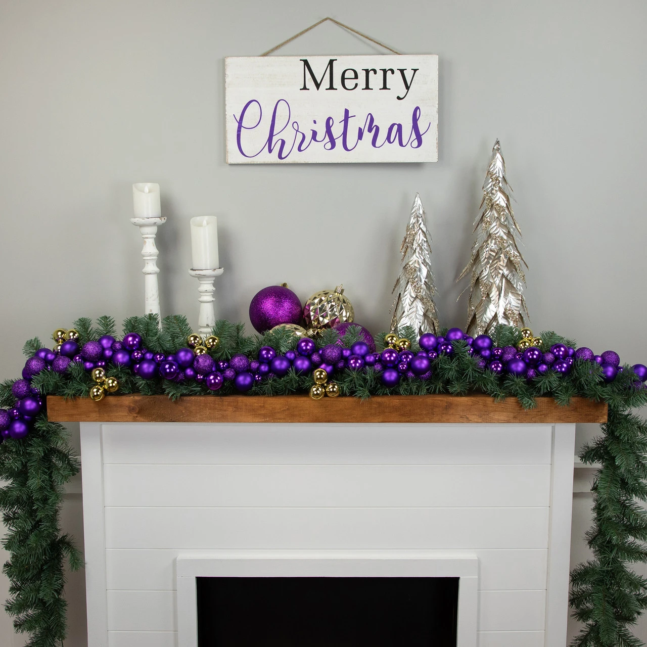 6' Purple 3-Finish Shatterproof Ball Christmas Garland - Image 2