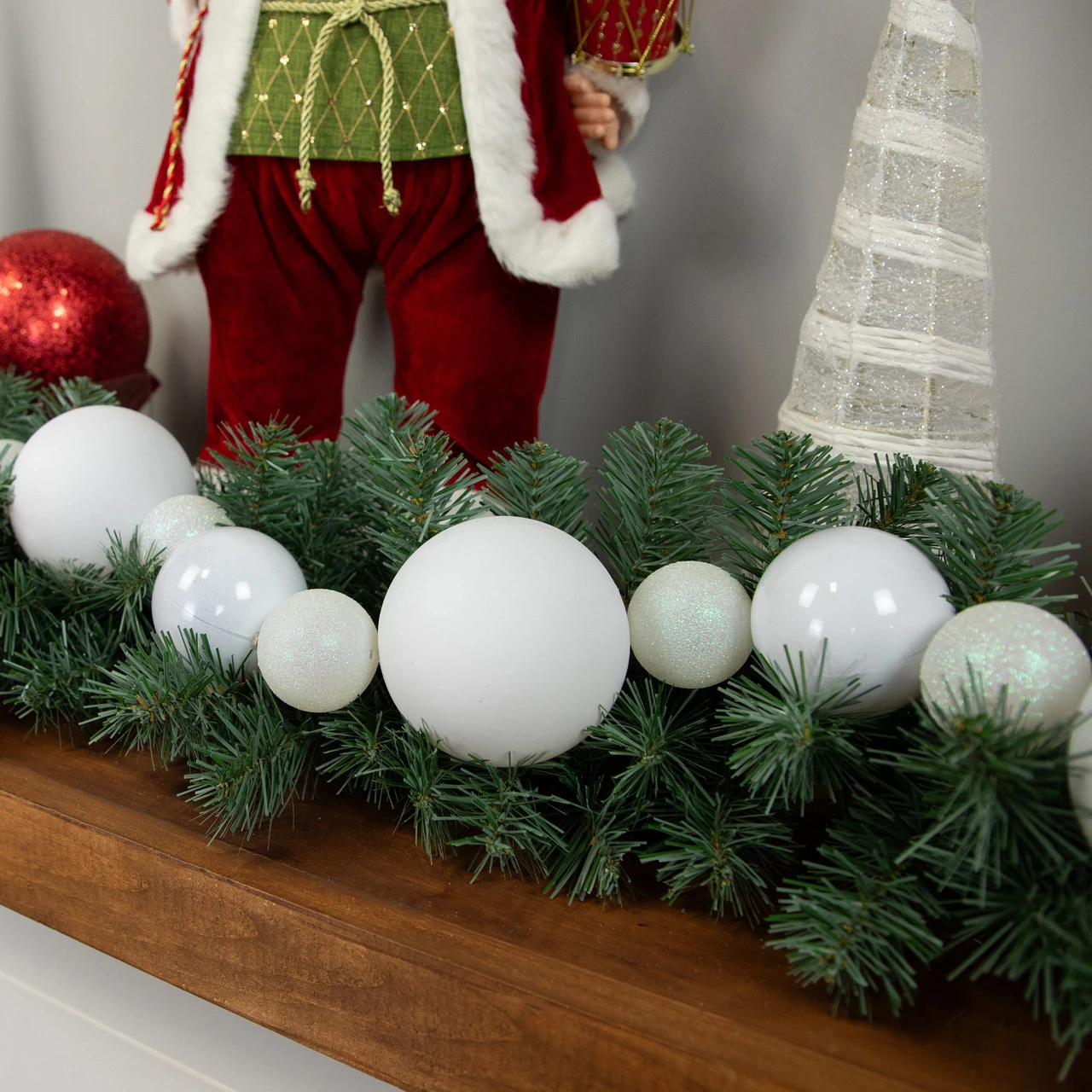 6' White Shatterproof Ball 3-Finish Christmas Garland - Image 3