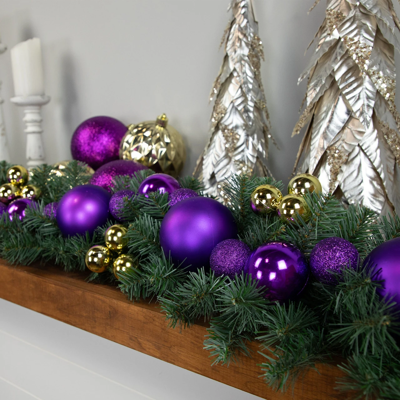 6' Purple Shatterproof Ball 3-Finish Christmas Garland - Image 3