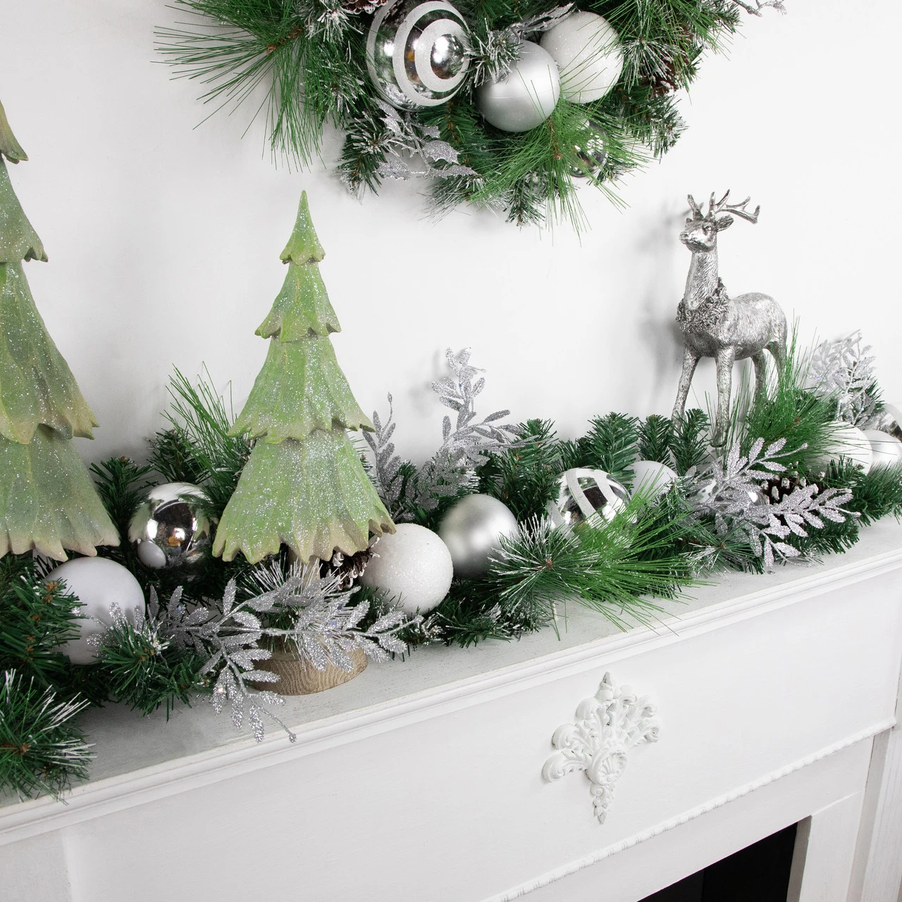 6' Green Pine Needle Garland With Pinecones And Striped Christmas Ornaments, Unlit - Image 2
