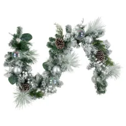 6' Flocked Pine Artificial Christmas Garland With Iridescent Ornaments, Unlit
