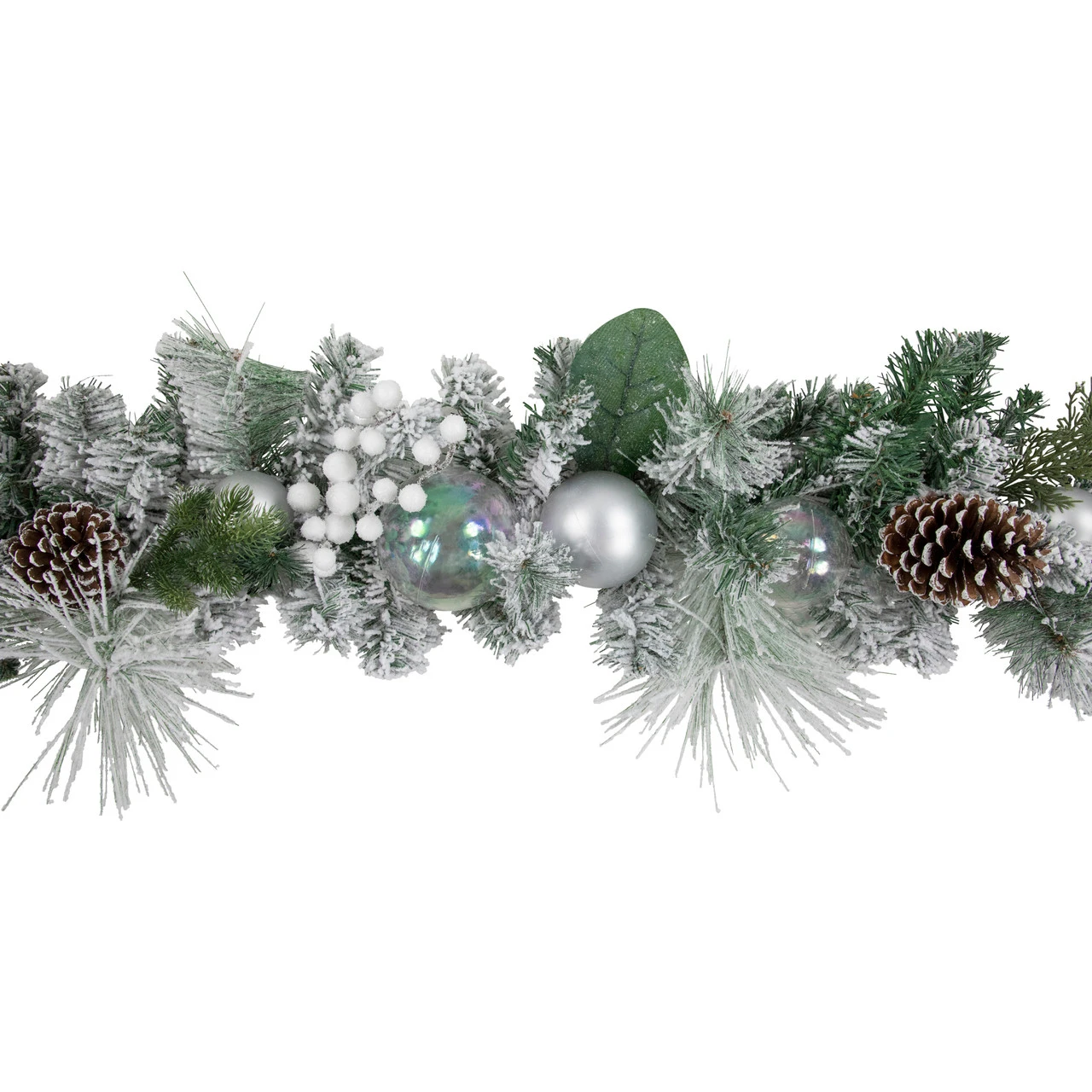 6' Flocked Pine Artificial Christmas Garland With Iridescent Ornaments, Unlit - Image 4