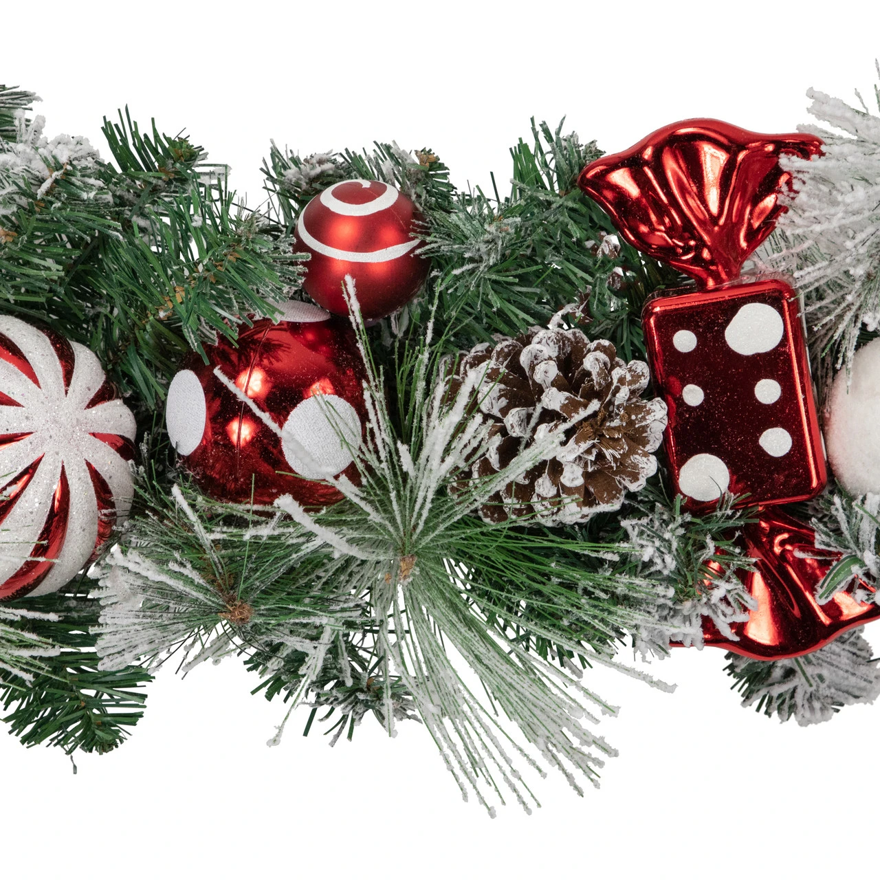 6' Flocked Pine Artificial Christmas Garland With Candy Ornaments And Pinecones - Image 4