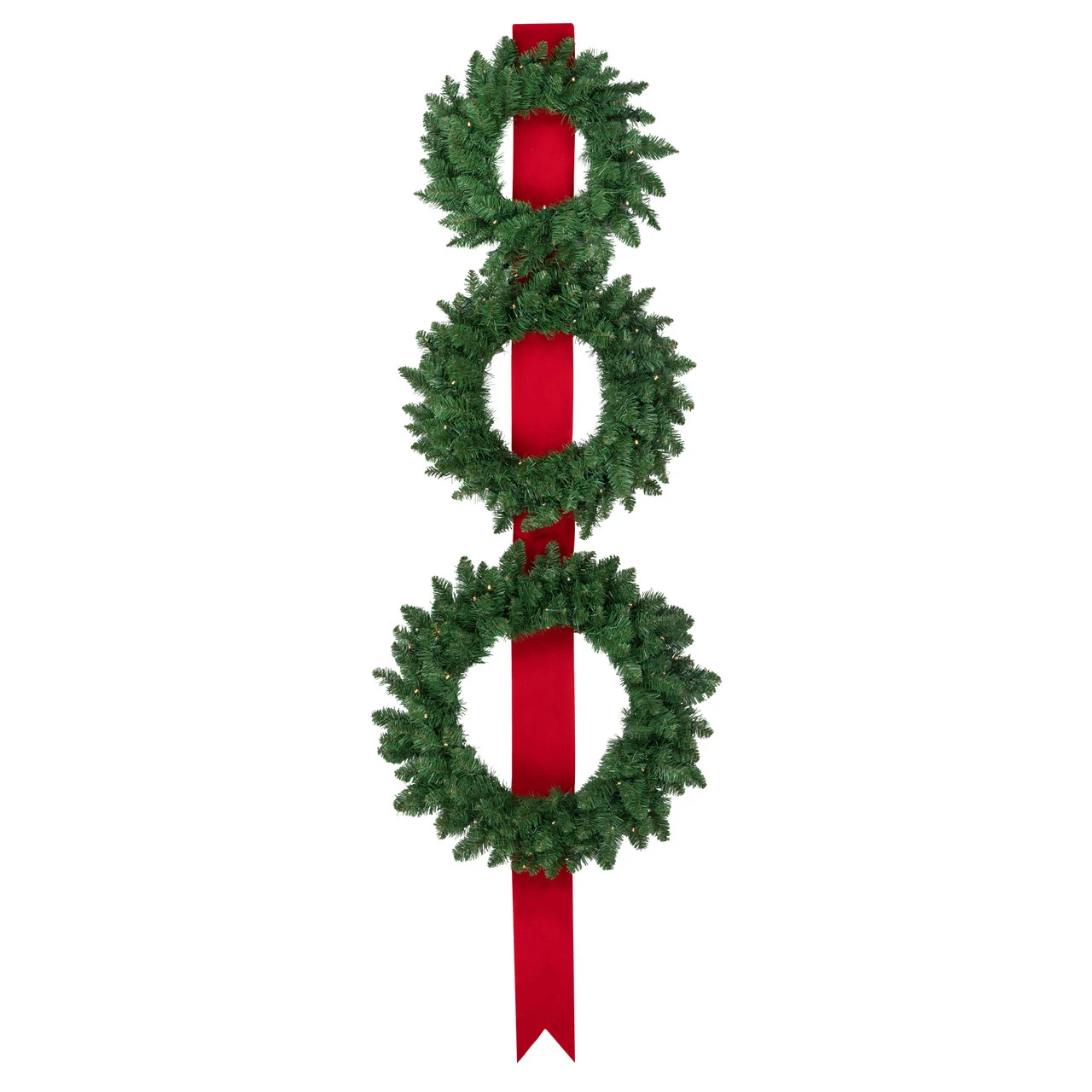 Set Of 3 Pre-Lit Battery Operated Wreaths On Red Ribbon Christmas Decoration, 6.5'
