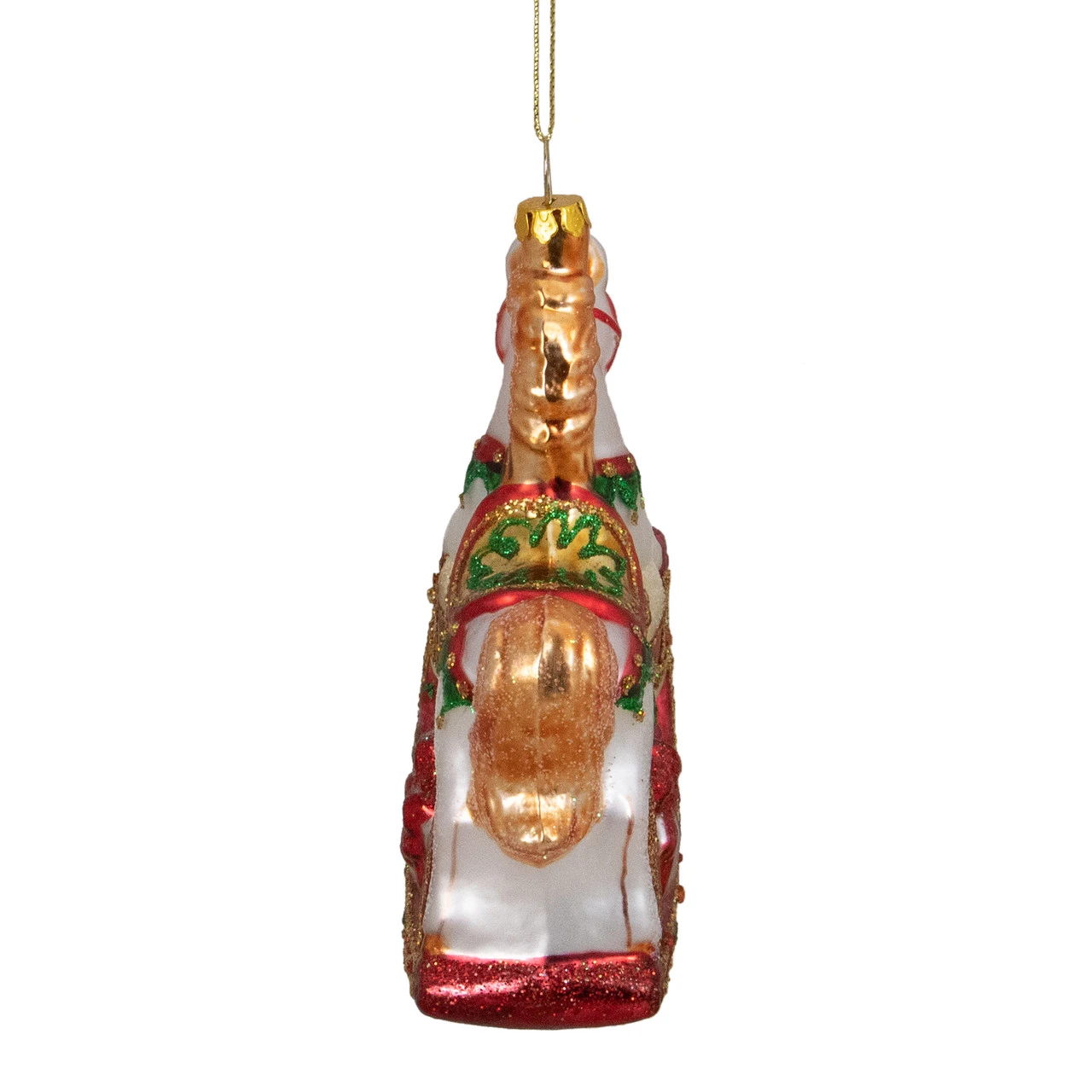5" White And Red Rocking Horse With Gifts Glass Christmas Ornament - Image 5