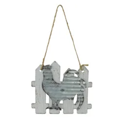 4" Country Rustic Rooster And White Picket Fence Christmas Ornament