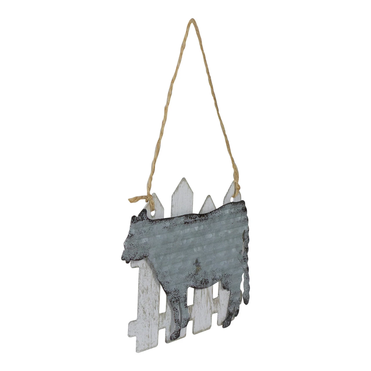 4.5" Country Rustic Cow And White Picket Fence Christmas Ornament - Image 2