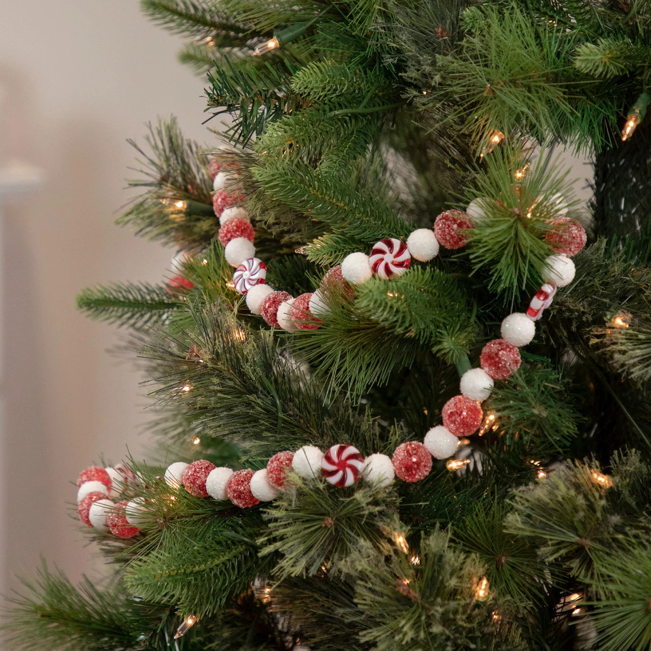 4' Red And White Peppermint Candy Christmas Garland - Image 2