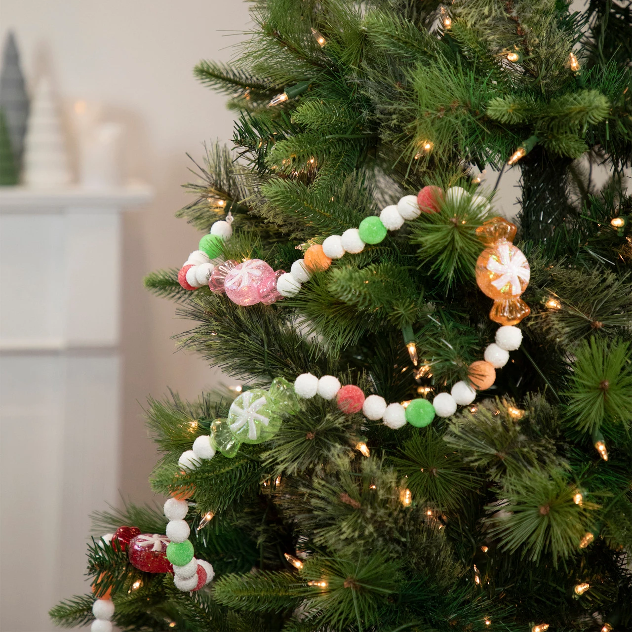 6' Glittered Pastel Colored Candy Christmas Garland, Unlit - Image 2