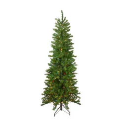 7.5' Pre-Lit Pencil Canadian Pine Artificial Christmas Tree - Multicolor Lights