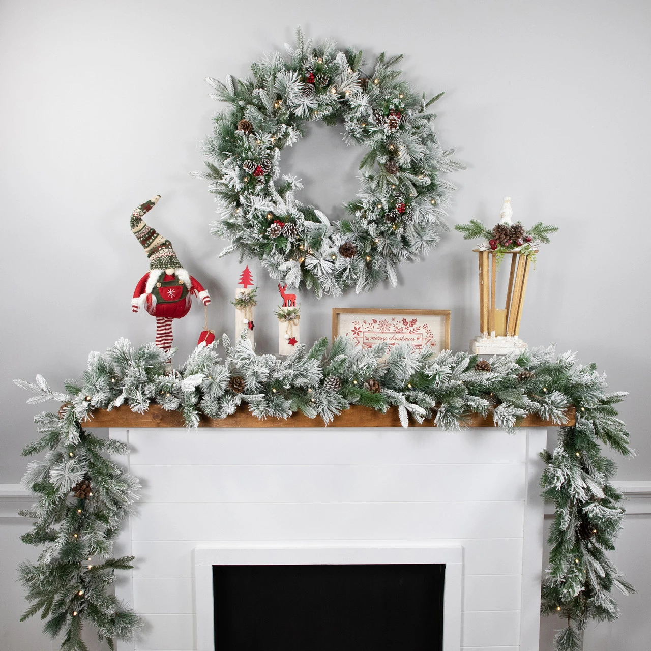 9' X 14" Pre-Lit Flocked Mixed Rosemary Emerald Pine Artificial Christmas Garland - Clear LED Lights