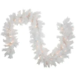 9' X 14" Pre-Lit White Alaskan Pine Artificial Christmas Garland, Warm White LED Lights