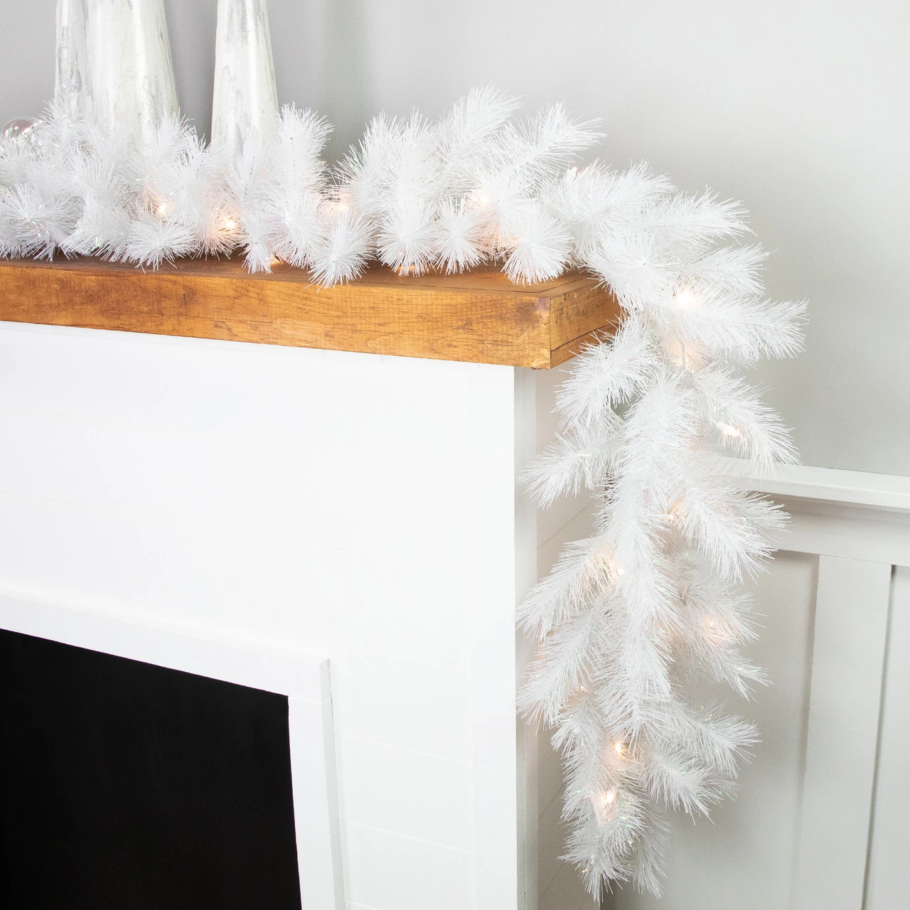 9' X 14" Pre-Lit White Alaskan Pine Artificial Christmas Garland, Warm White LED Lights - Image 3