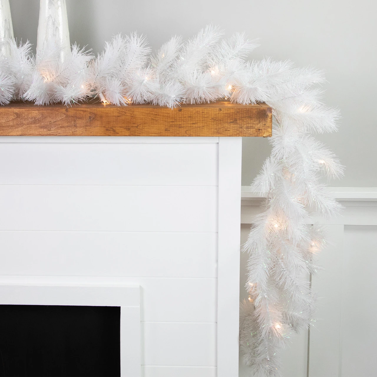 9' X 14" Pre-Lit White Alaskan Pine Artificial Christmas Garland, Warm White LED Lights - Image 4