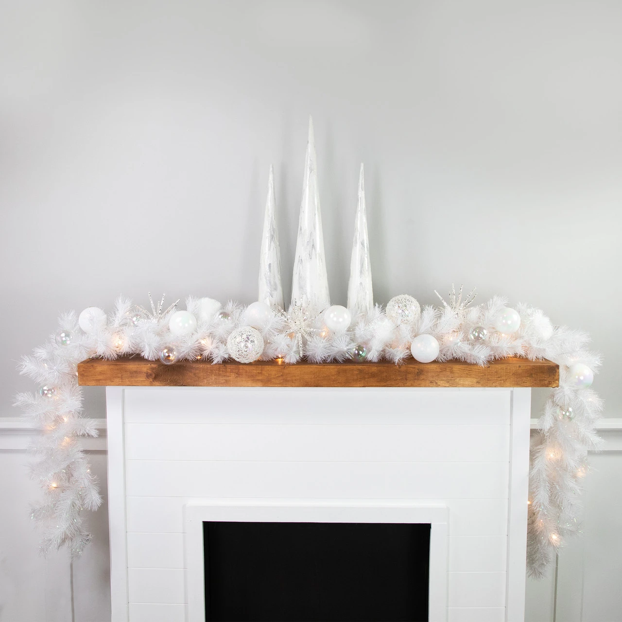 9' X 14" Pre-Lit White Alaskan Pine Artificial Christmas Garland, Warm White LED Lights - Image 2