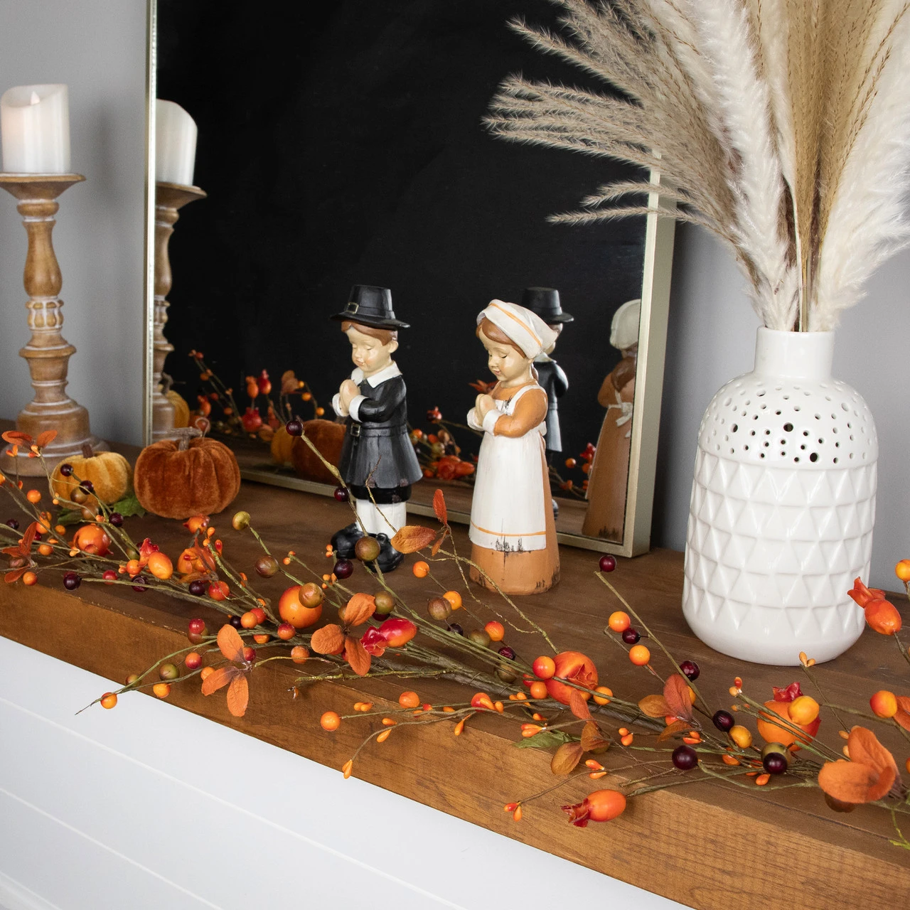 5' X 6" Autumn Harvest Berries And Leaves Rustic Twig Artificial Thanksgiving Garland - Unlit - Image 3
