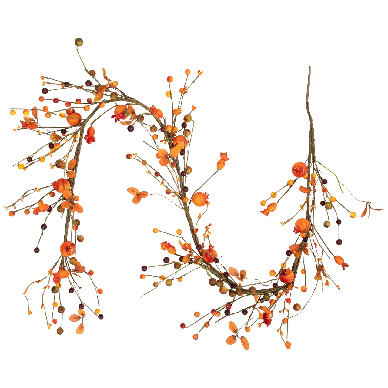 5' X 6" Autumn Harvest Berries And Leaves Rustic Twig Artificial Thanksgiving Garland - Unlit