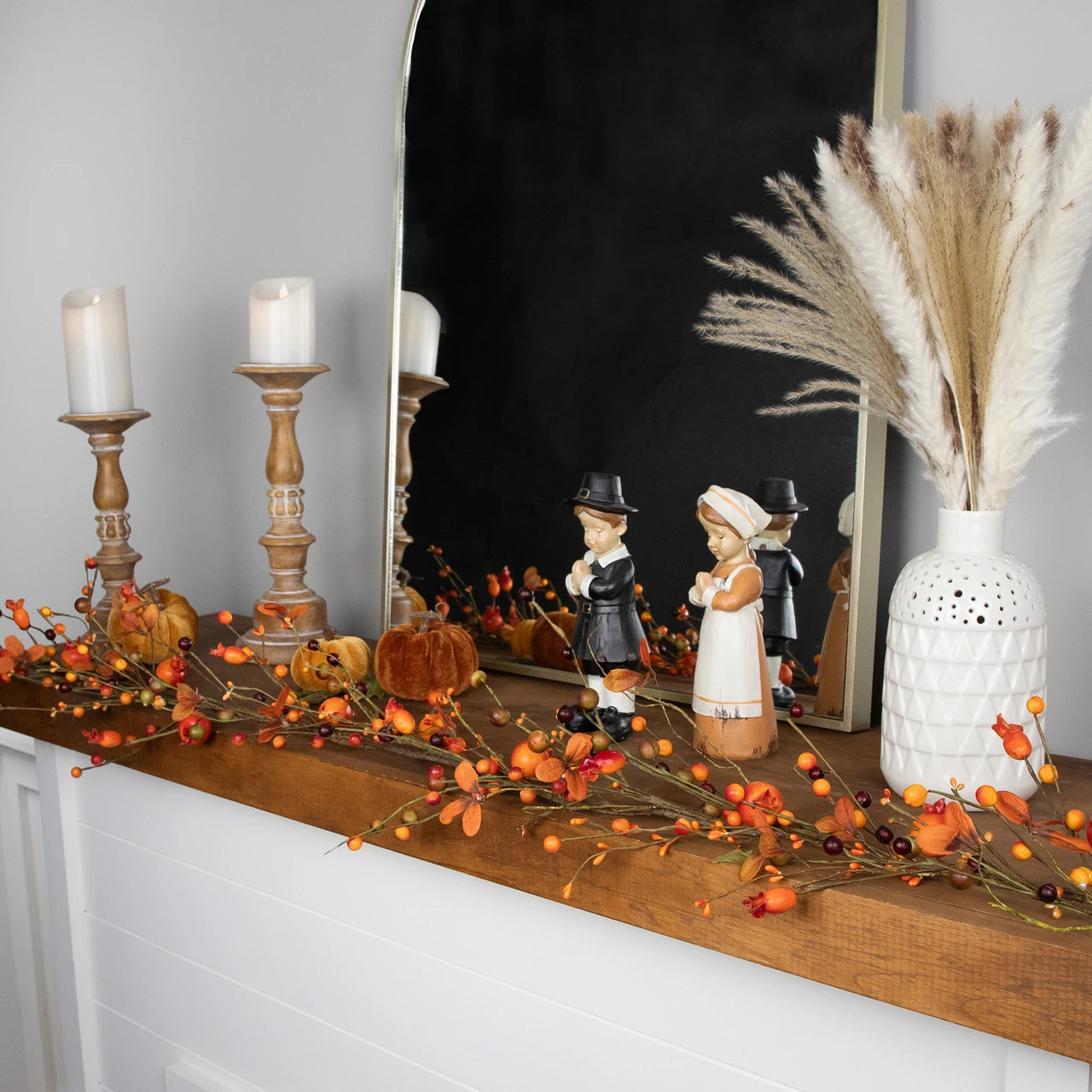 5' X 6" Autumn Harvest Berries And Leaves Rustic Twig Artificial Thanksgiving Garland - Unlit - Image 2