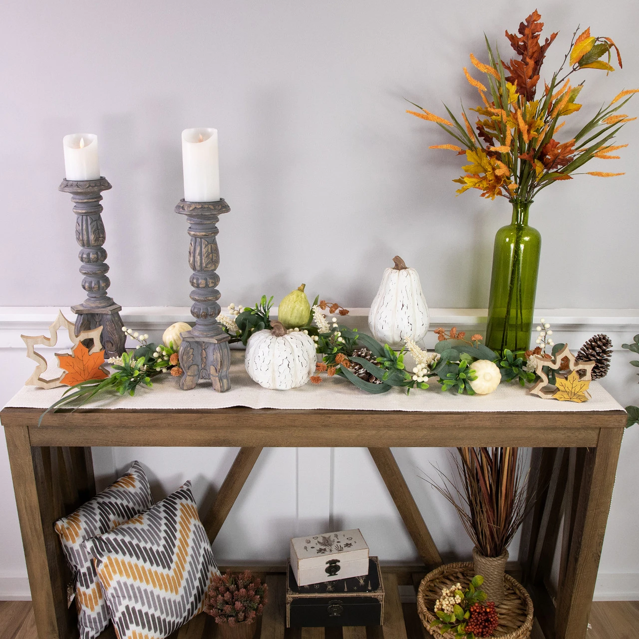 5' X 6" Green Gourds And Foliage Artificial Fall Harvest Garland - Unlit - Image 3