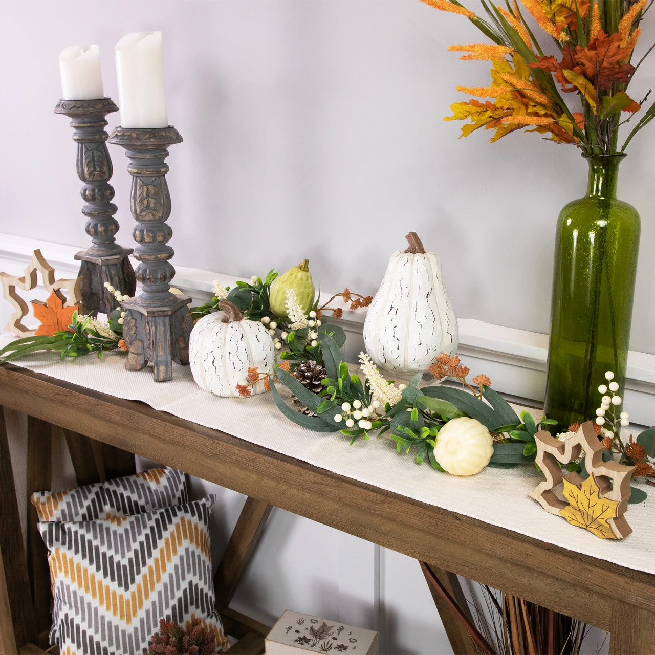 5' X 6" Green Gourds And Foliage Artificial Fall Harvest Garland - Unlit - Image 2