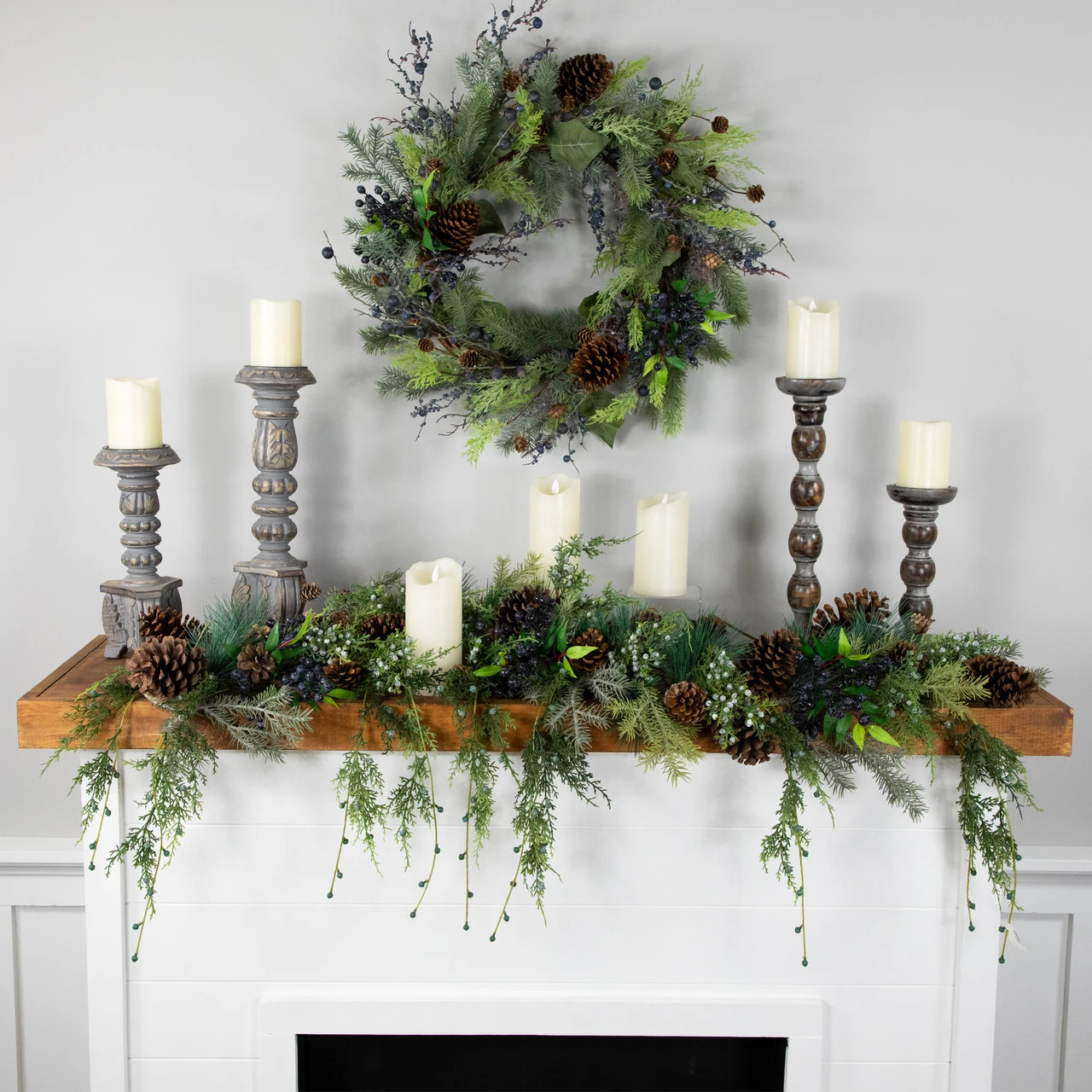 5' Pine Cone And Cedar Artificial Christmas Garland, Unlit - Image 2
