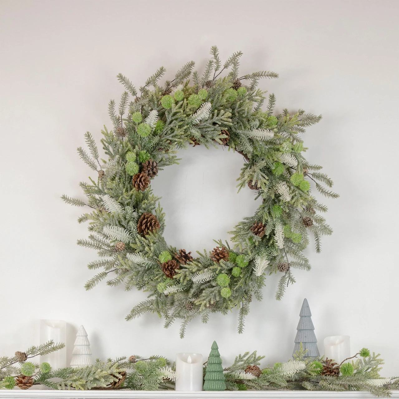 5' X 10" Frosted Pine And Pine Cone Christmas Garland - Unlit - Image 2