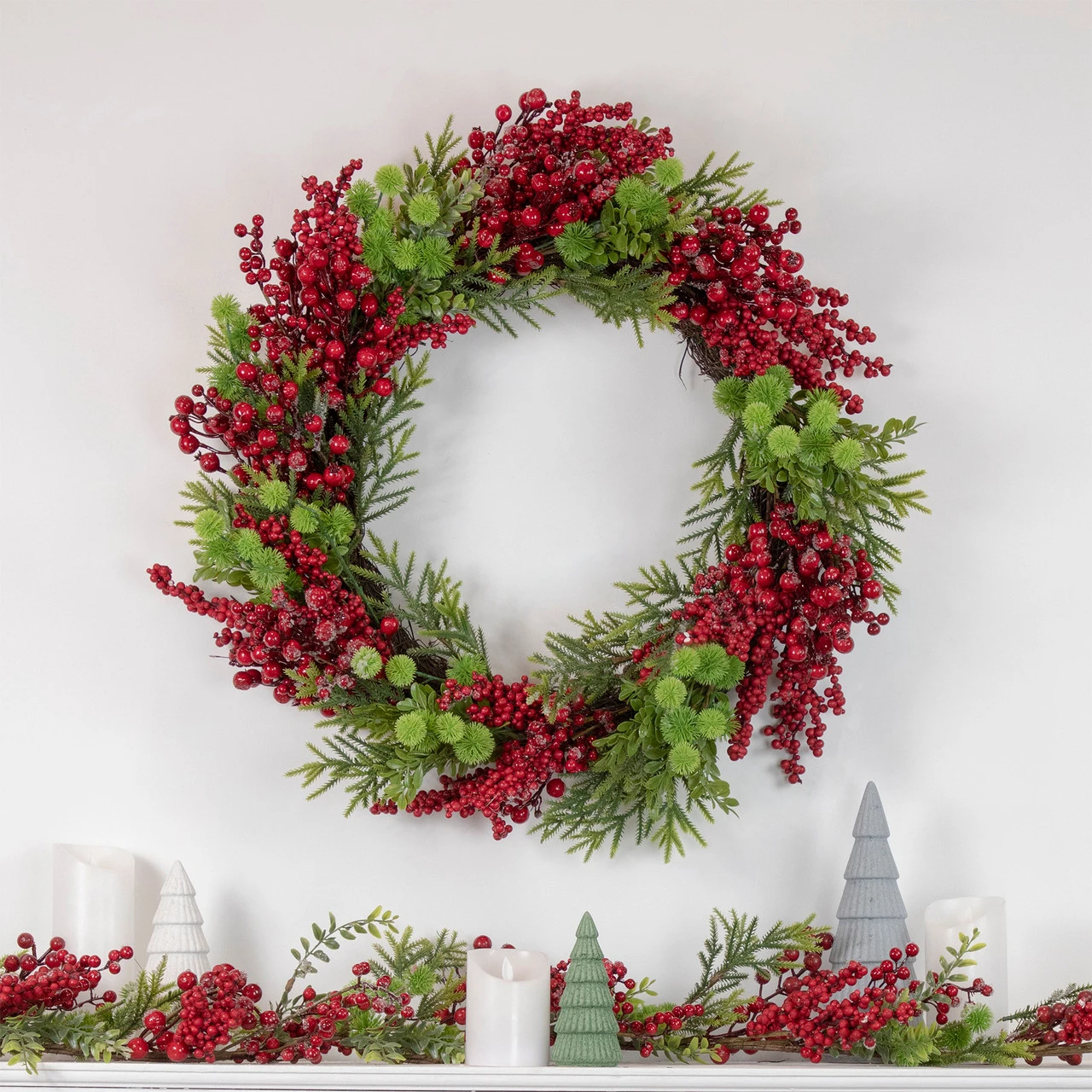 5' X 8" Frosted Pine And Red Berry Christmas Garland - Unlit - Image 2