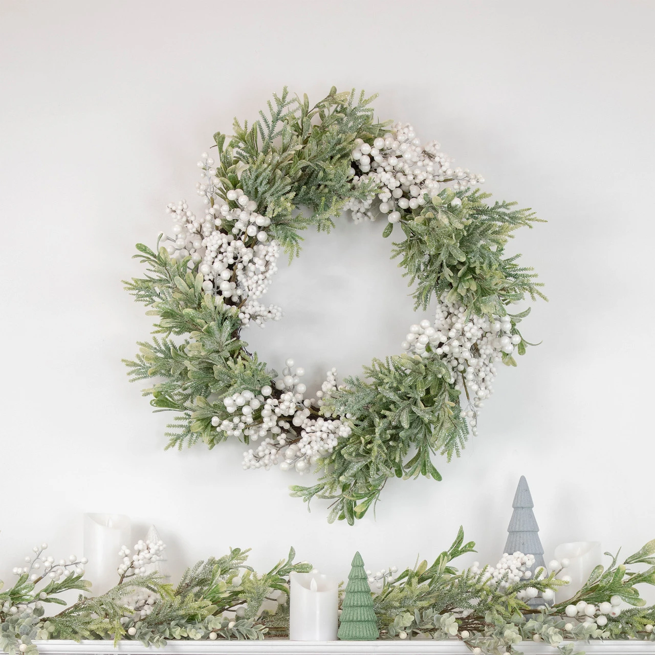 5' X 10" White Berry And Frosted Pine Christmas Garland, Unlit - Image 2