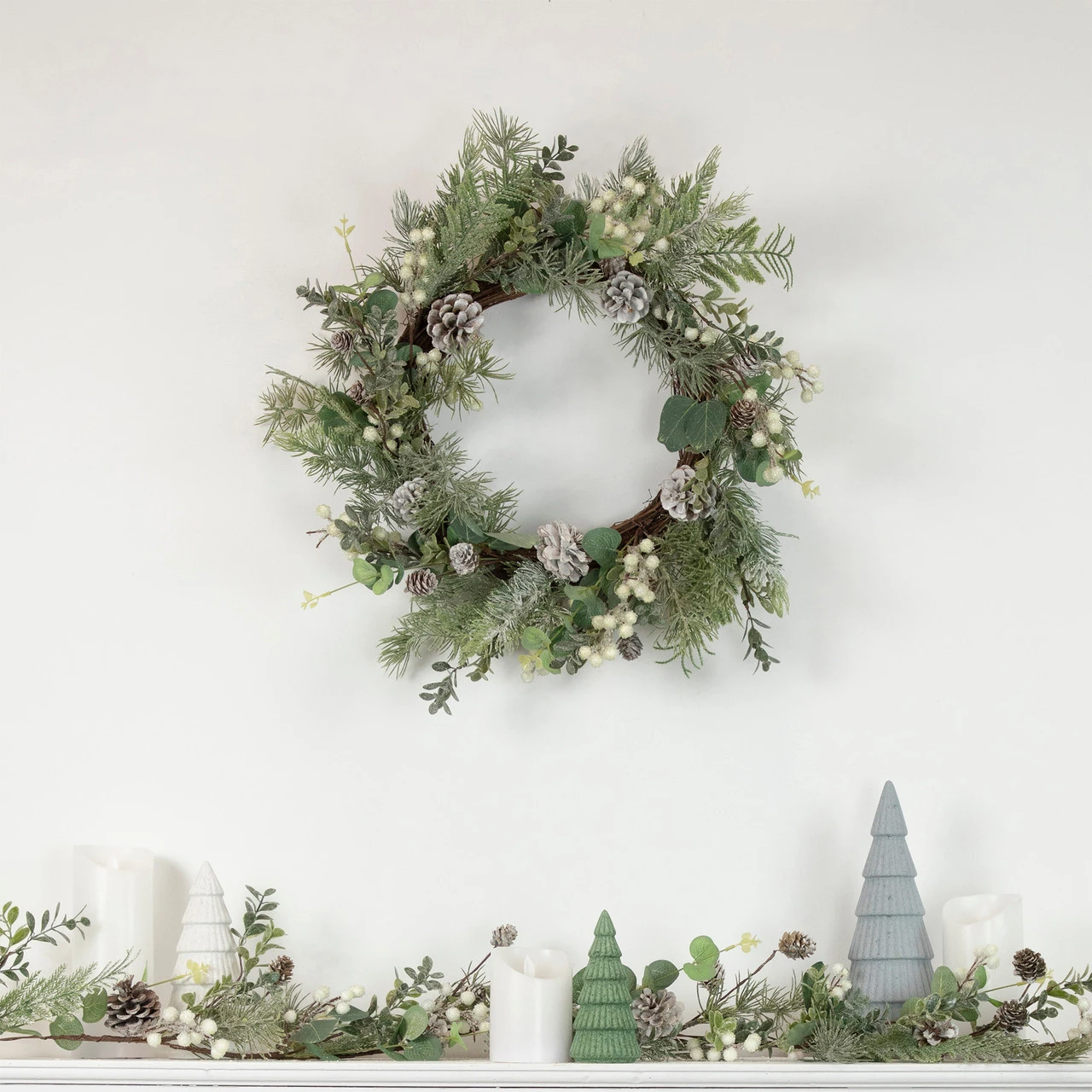 5' White Berry, Eucalyptus And Pinecone Christmas Garland - Unlit - Image 2