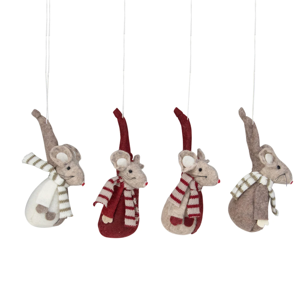 Set Of 4 Red And Gray Standing Mice Christmas Ornaments 5.5" - Image 2