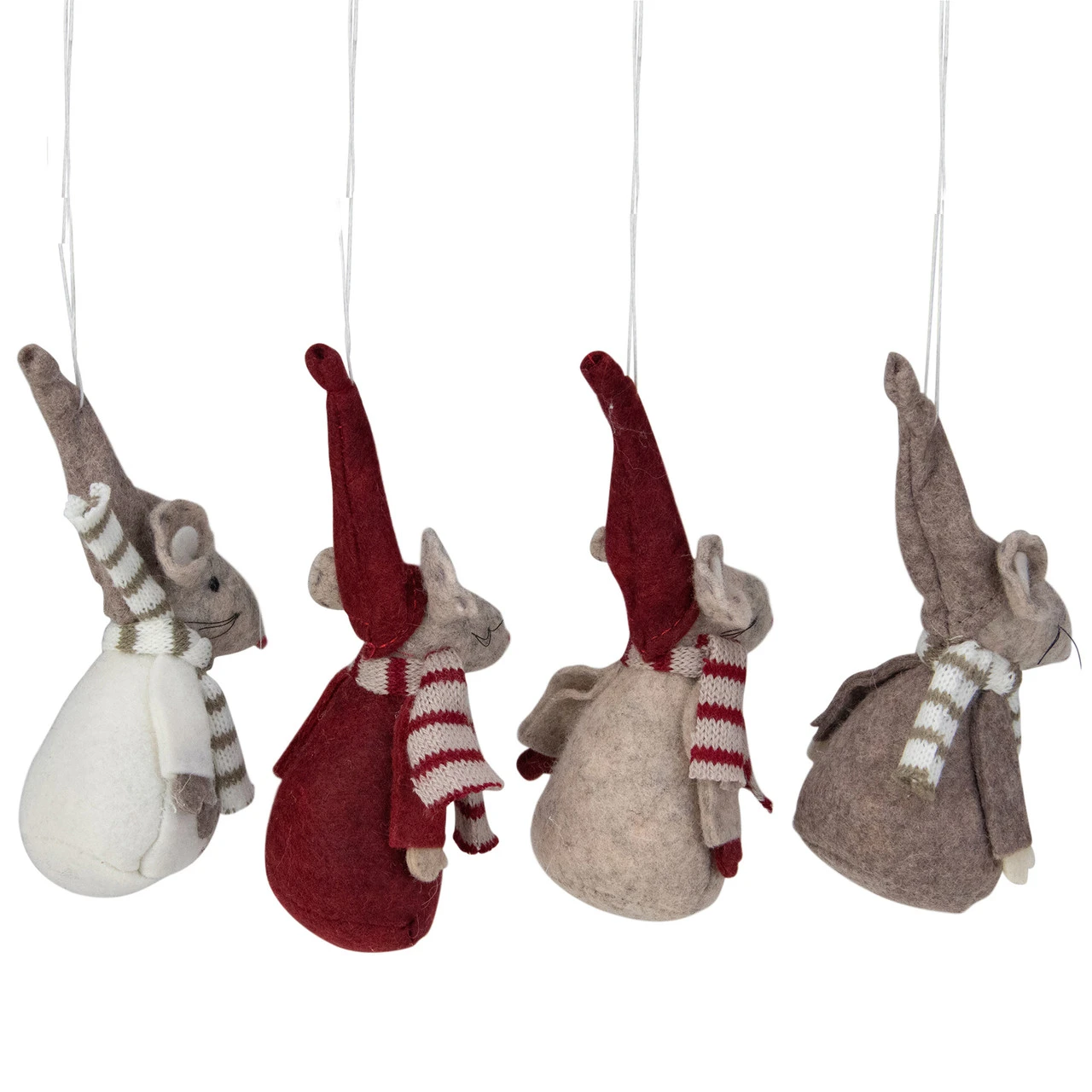 Set Of 4 Red And Gray Standing Mice Christmas Ornaments 5.5" - Image 3