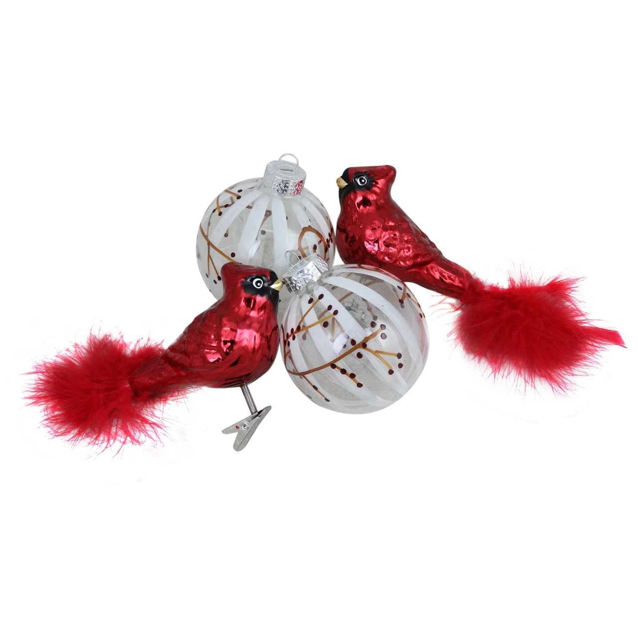 4ct Red And White Cardinal Birds Glass Finish Christmas Ball Ornaments 6.25" (155mm) - Image 3