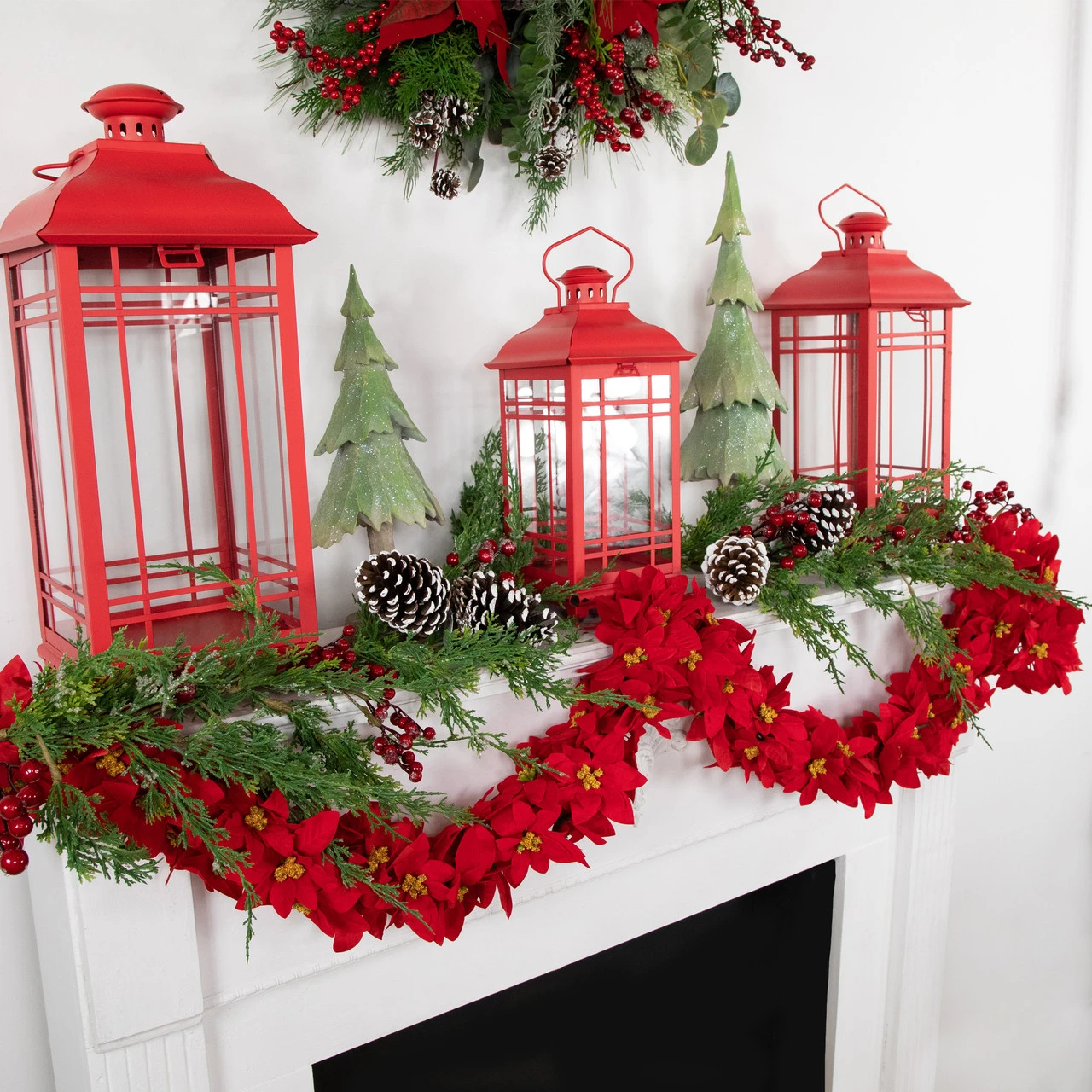 6' X 3" Red Artificial Poinsettia Floral Christmas Garland - Unlit - Image 2