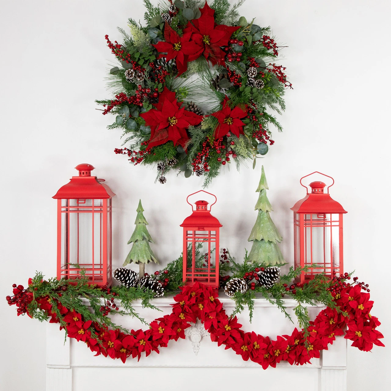 6' X 3" Red Artificial Poinsettia Floral Christmas Garland - Unlit - Image 3
