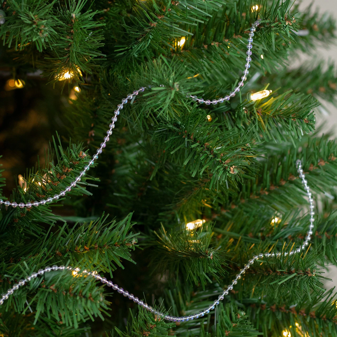 100' X 0.25" Clear Iridescent Beaded Artificial Christmas Garland, Unlit - Image 3