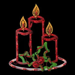 16.5" Lighted Candles With Holly And Berry Christmas Window Silhouette