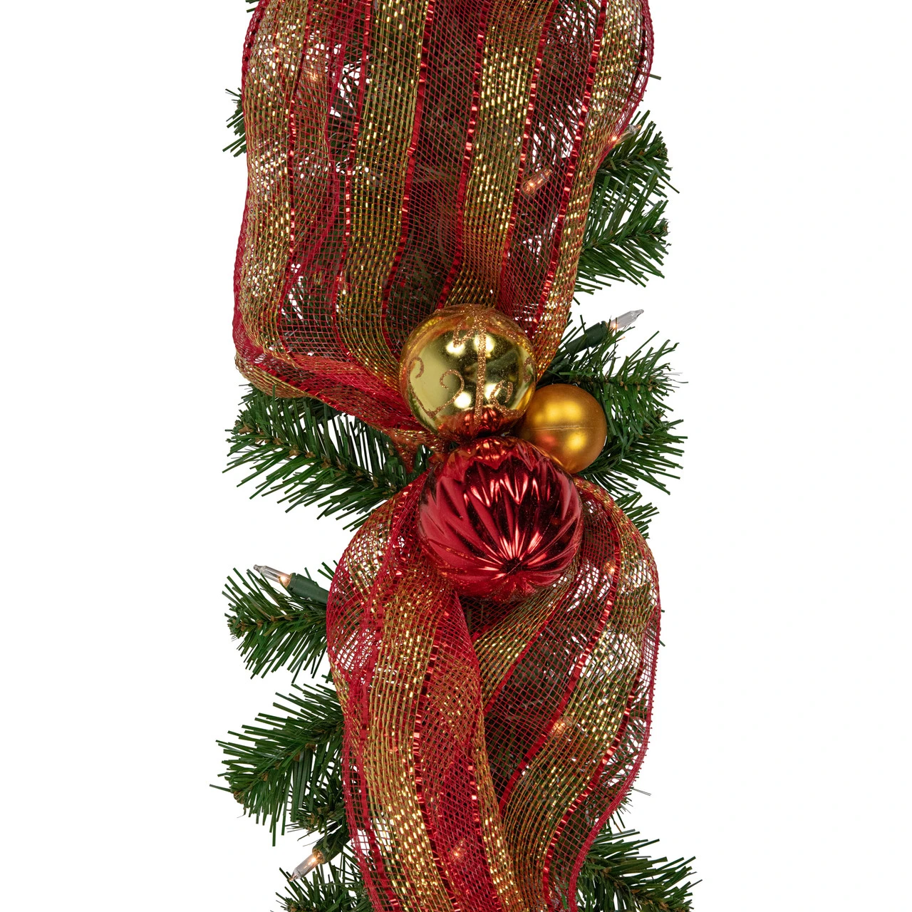 6ft Pre-Lit Decorated Red And Gold Artificial Christmas Garland, Clear Lights - Image 3