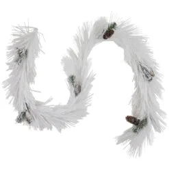 6' X 10" White Flocked Artificial Christmas Garland With Pine Cones, Unlit