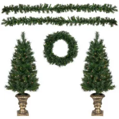 5-Piece Pre-Lit Norwich Pine Artificial Christmas Entryway Set