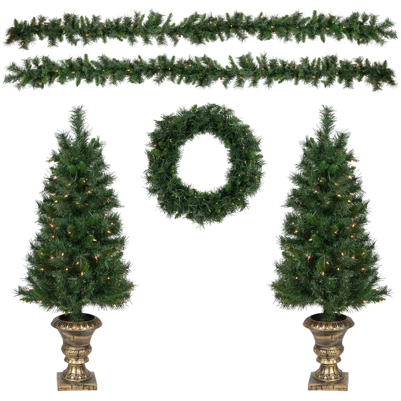5-Piece Pre-Lit Norwich Pine Artificial Christmas Entryway Set