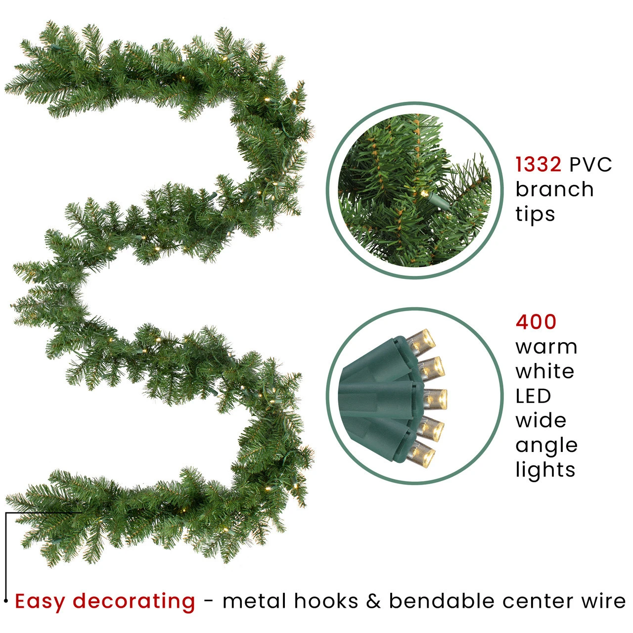 50' X 8" Pre-Lit Buffalo Fir Christmas Commercial Garland - Warm White LED Lights - Image 3