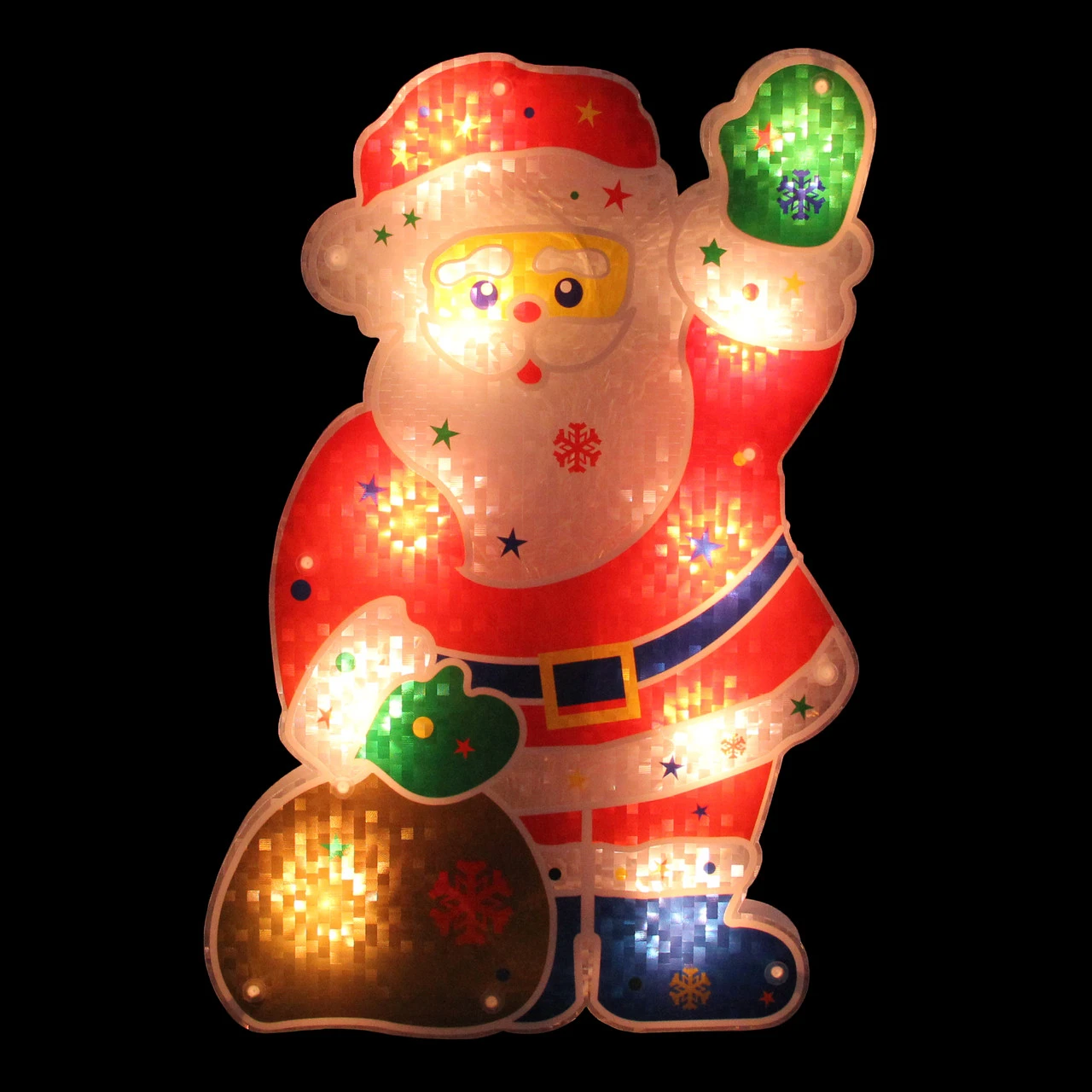 13" Red And White Lighted Holographic Santa Claus Christmas Window Silhouette Decoration - Image 2