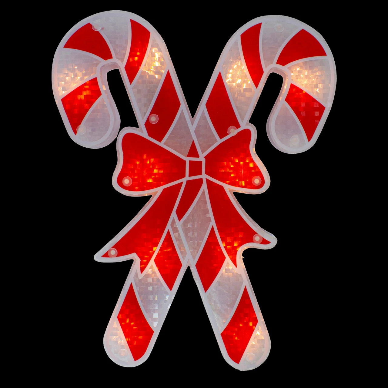 12" Lighted Red And White Holographic Candy Cane Christmas Window Silhouette Decor - Image 2