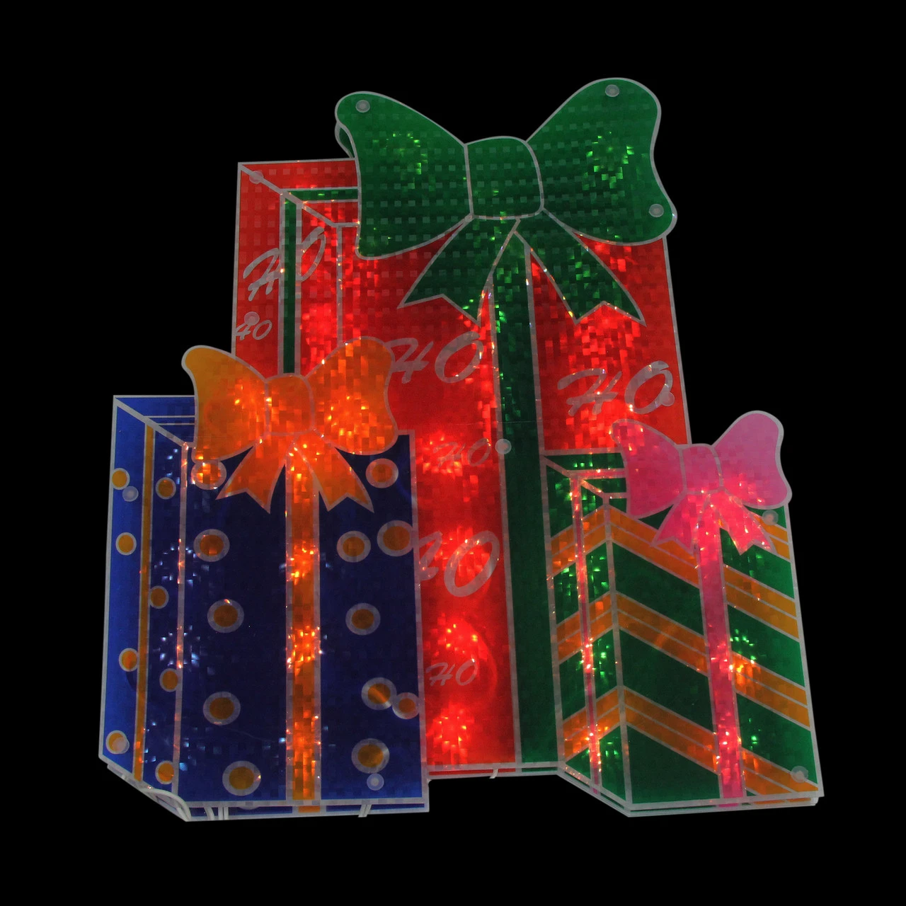 17" Green And Red Double-Sided Lighted Holographic Shimmering Christmas Presents Window Silhouette - Image 3