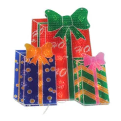 17" Green And Red Double-Sided Lighted Holographic Shimmering Christmas Presents Window Silhouette