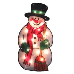 17.5" Lighted Snowman With Broom Christmas Window Silhouette