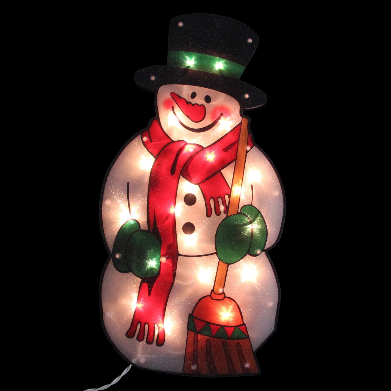 17.5" Lighted Snowman With Broom Christmas Window Silhouette - Image 2