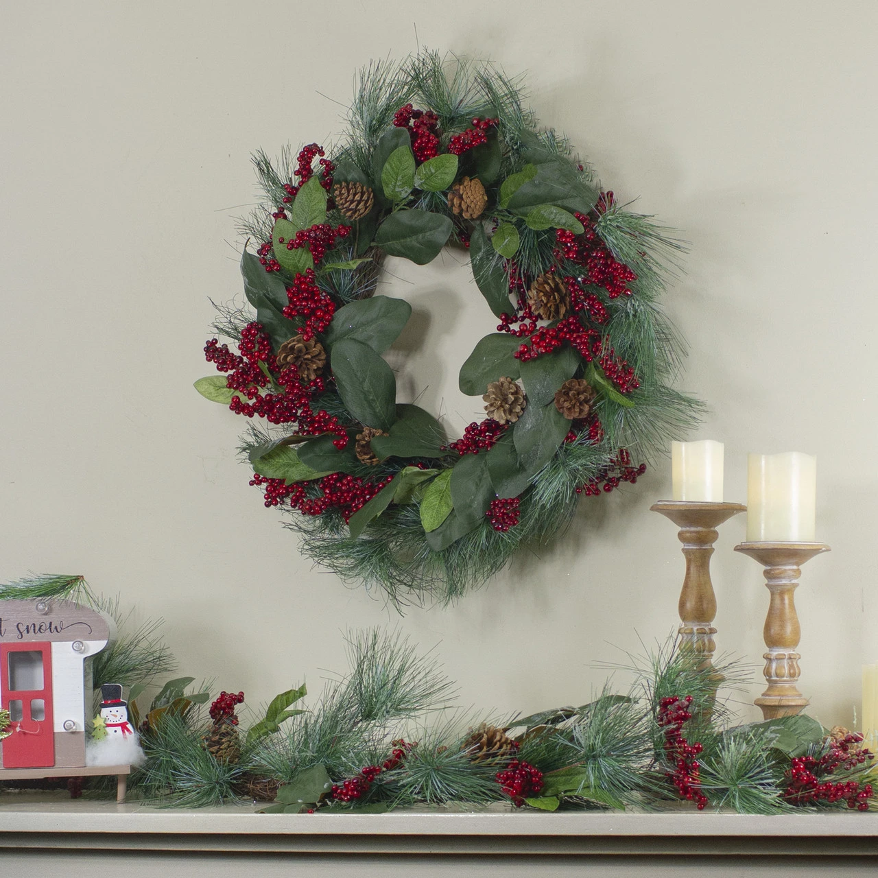 6' Leaves, Berry And Pine Needle Artificial Christmas Garland - Unlit - Image 2