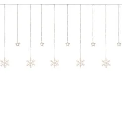 250 Clear LED Star And Snowflake Window Curtain Christmas Lights - 15.75ft Clear Wire